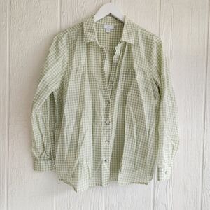 J.jill Green And White Gingham Button Down Shirt